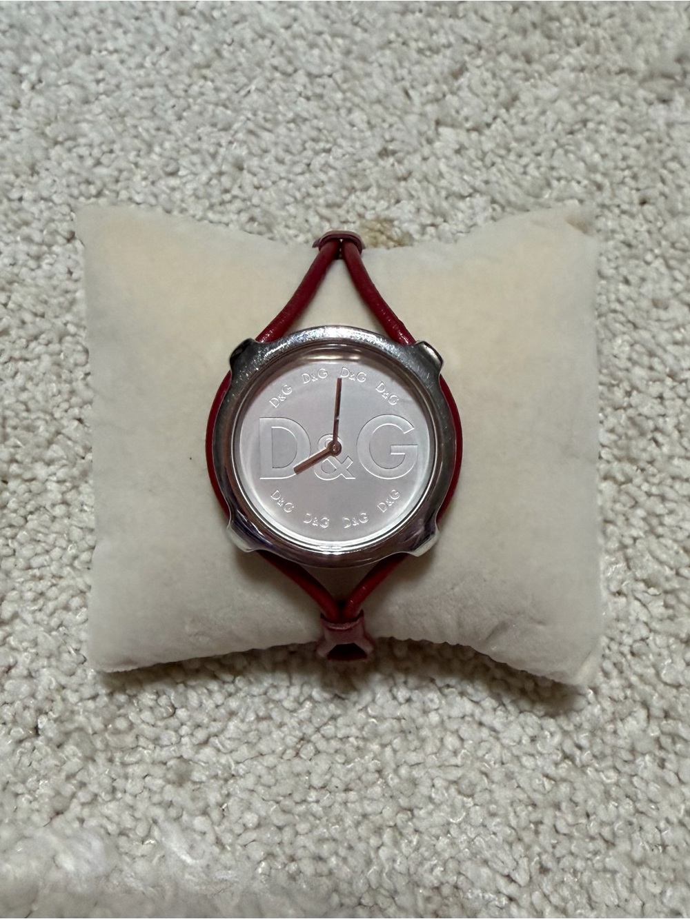 D&G Silver Dial Watch with Red Leather Strap